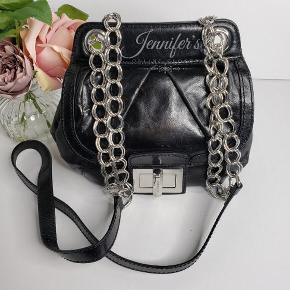 B. Makowsky Black Devon Flap Top Leather Turn Lock Crossbody - Picture 1 of 15